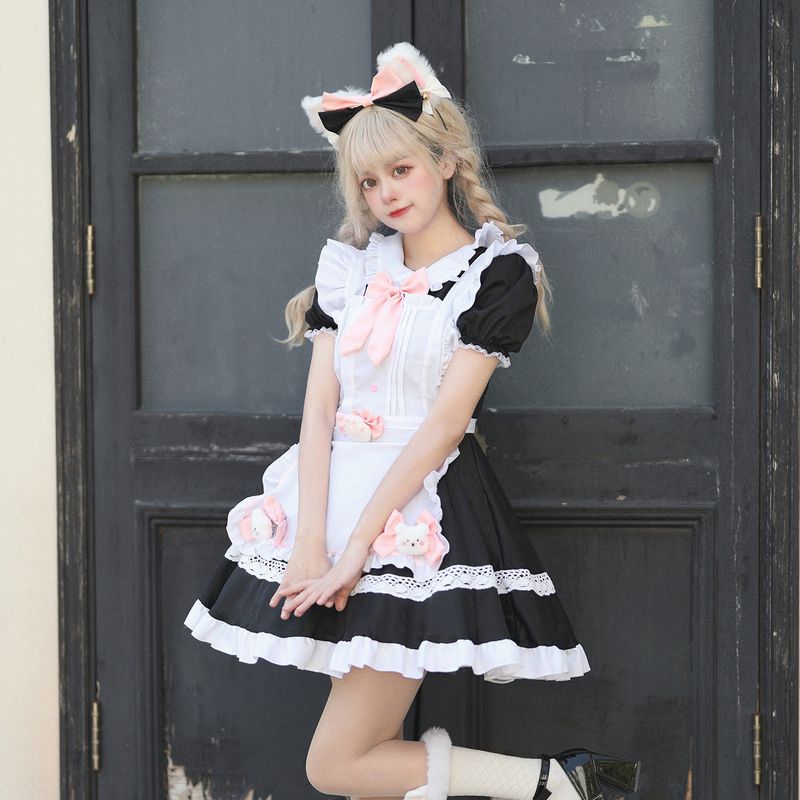 Nuovo Vestito da Cameriera Bianco e Nero, Carino Vestito Lolita, Uniforme da Cameriera da Caffè, Vestito da Donna