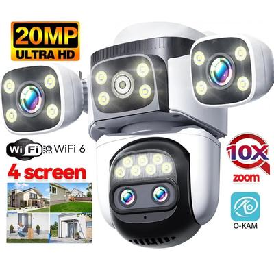 Cámara de Seguridad Exterior de Tres Lentes, Cámara Exterior con Vista de 360°, WiFi de 2.4 GHz, Detección Humana, Visión Nocturna a Color, Movimiento Horizontal y Vertical, Zoom 10x, Audio Bidireccional
