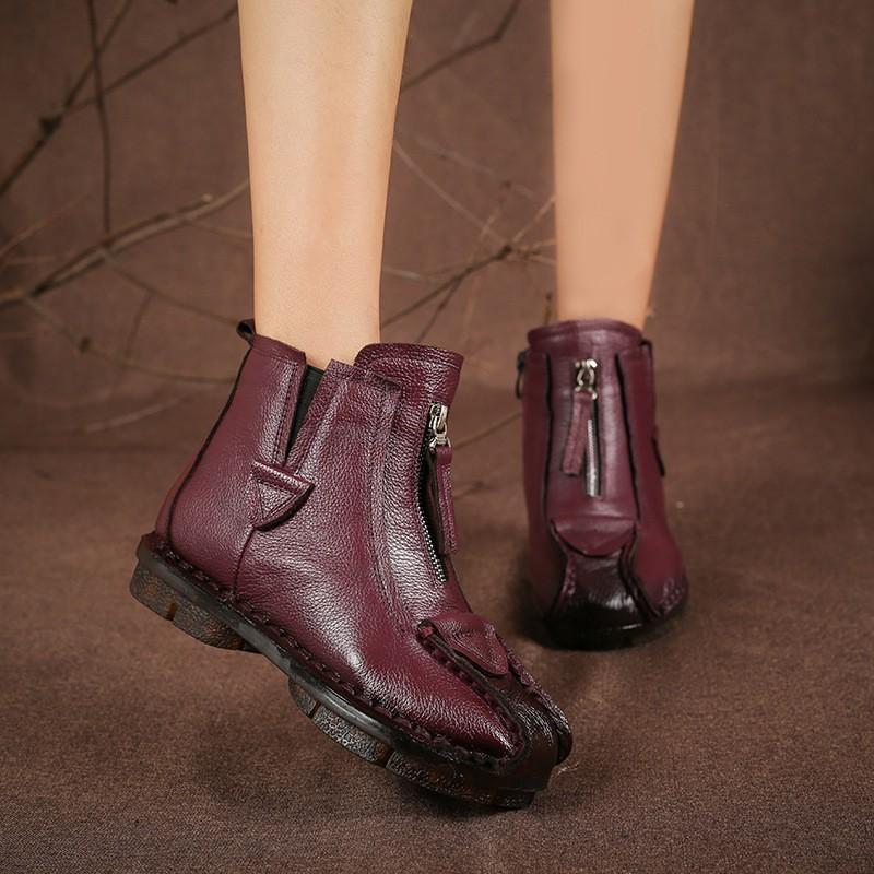 Зимние теплые женские туфли из хлопка и бархата ручной работы в этническом стиле в стиле ретро из коровьей кожи короткие сапоги на плоском каблуке для мам 39 5198₽