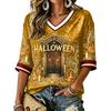 Women's Casual Halloween Print V-Neck T-Shirt