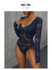 Body da Donna con Scollo Quadrato e Patchwork di Pizzo - Sexy Monopezzo a Manica Lunga