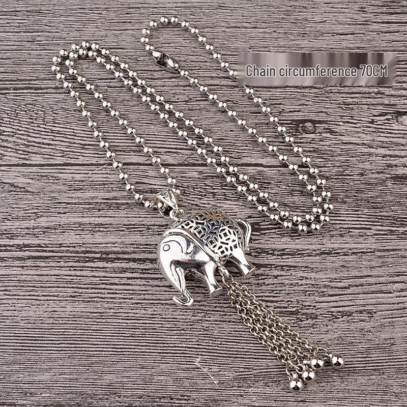 East Butterfly Ethnisches Langes Halsband - Retro Langlebigkeitsschloss-Anhänger & Runde Perlenkette für Männer & Frauen