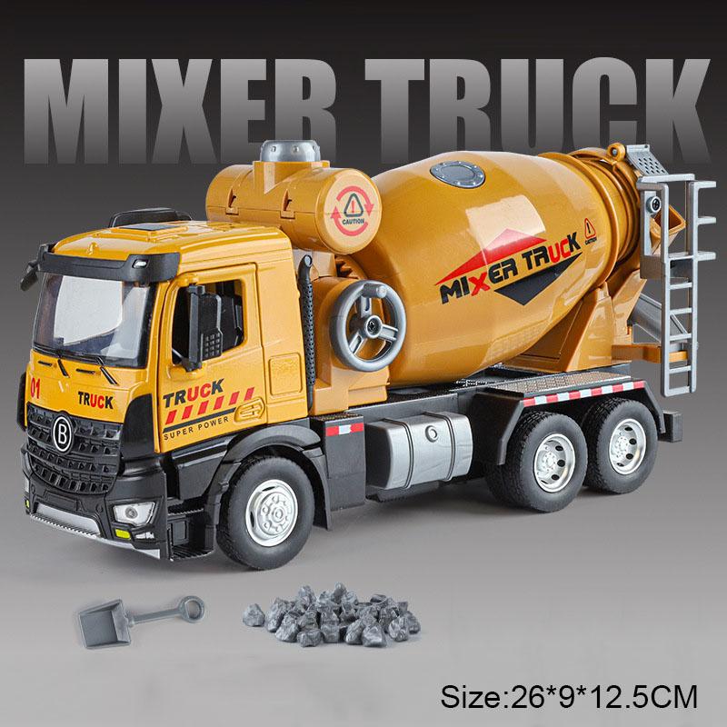 

1:24 Mixer Truck Crane Car Toy Model Sound Light Doors Opened Alloy Body Rubber Tires Engineering Vehicle Models Kids Collection