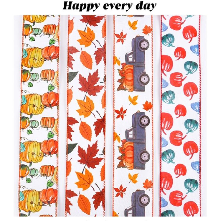 Harvest Ribbon for Gift Wrapping Ribbons for Crafts Wreaths with Yellow Pumpkin Maple Hair Bows Party Home Decors