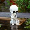 Shaking Head Fishing Skull Resin Mini Skeleton Fisher Sculpture Halloween Gothic Decor Garden Pond Fountain Decor