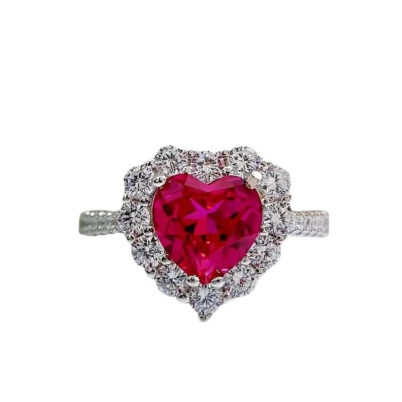 SpringLady Argent Sterling 925 8*8mm Rubis Cœur Diamants Haute Carbone Bagues Pour Femmes Mariage Bijoux Fins Cadeaux