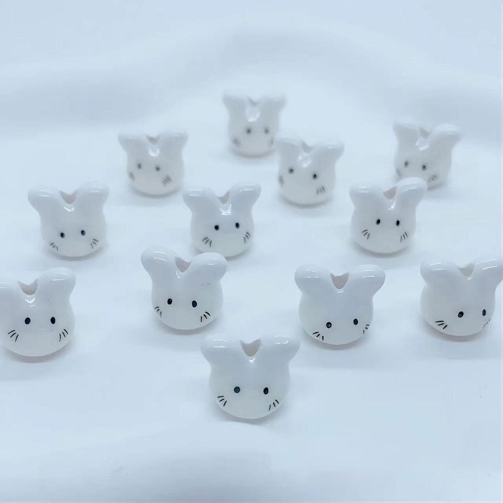 Little Rabbit Head Ceramic Colorful Cute Little Rabbit Ceramic Beads Loose Beads Handmade DIY Accessories Necklace Bracelet Accessories