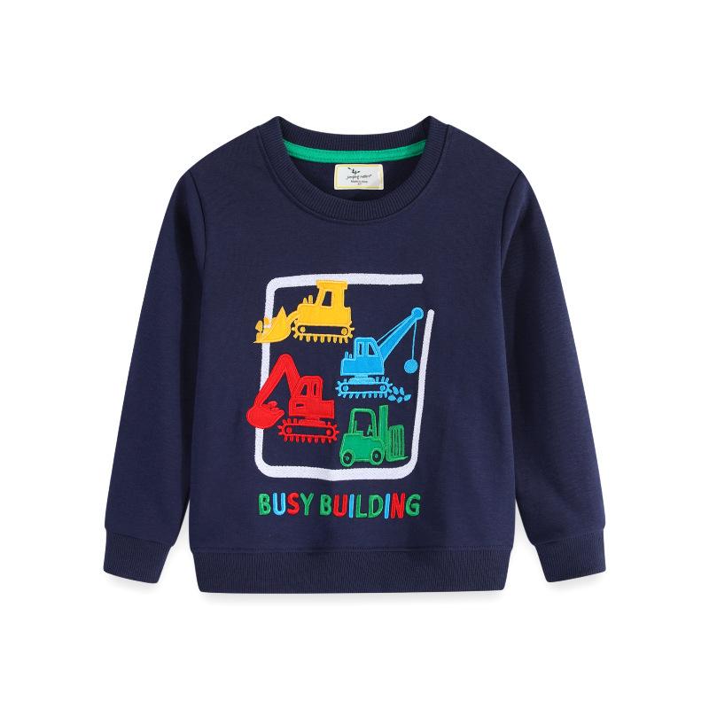 European & American Children's Autumn Loose Hoodie with Construction Vehicle Embroidery