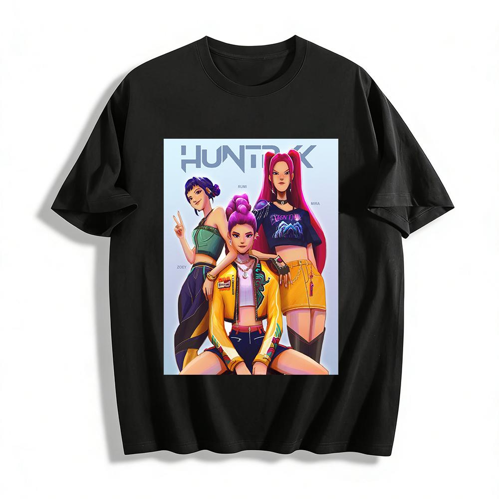 

HUNTX Girl Group Print Short Sleeve T-Shirt Cool Trendy Loose Casual Top For Women Pure cotton T-shirt XXS