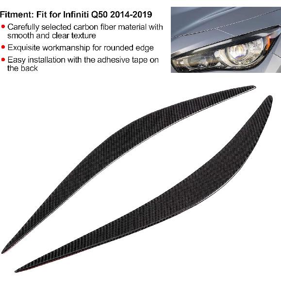 Carbon Fiber Front Headlight Eyebrows Eyelid Overlay Decal Cover Trim Headlight Eyelid Headlamp Eyebrow Strip Trim Eye Lid Deco ion Sticker Fit for