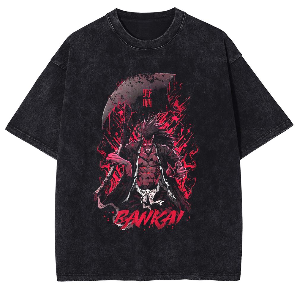 BLEACH T Shirt Manga Kurosaki Ichigo Print Tshirt Men Unisex Clothes Vintage Washed Streetwear Short Sleeve Cotton Tee Shirt