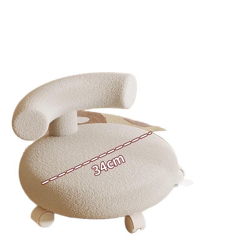 Cream Low Stool with Backrest and Universal Wheels - Ideal for Home, Grout, and Children's Use, Silent Sliding Design