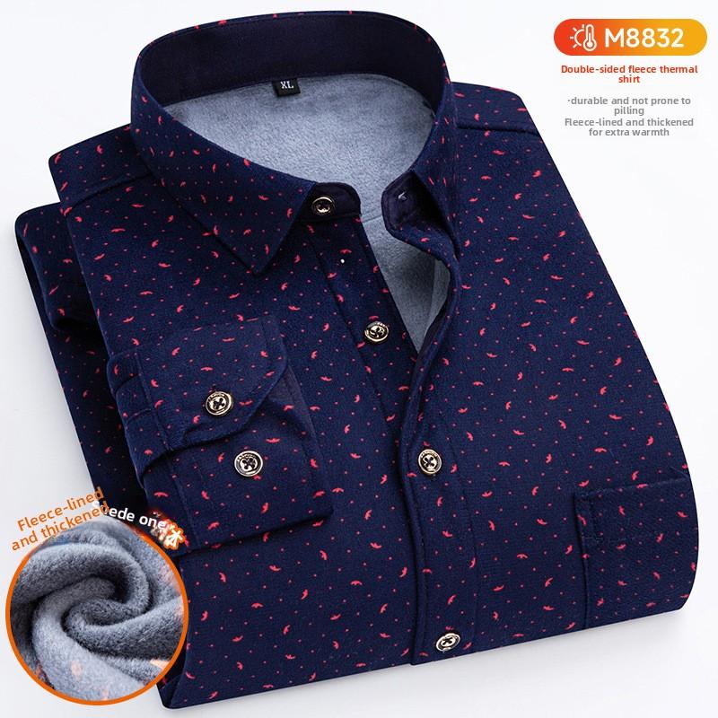 Plus Size Men's Thermal Shirt Men's Winter Fleece-Lined Thickened Checkered Long-Sleeved Shirt