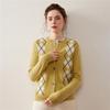 Women's Retro Diamond Pattern Cashmere Cardigan - Single-breasted, Round Neck, Warm Sweater for Autumn and Winter