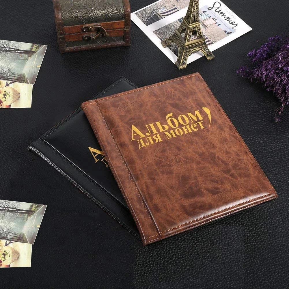 250 Coins Storage Book Commemorative Coin Collection Album Holders Collection Volume PU Leather Folder Hold Empty Penny Pockets