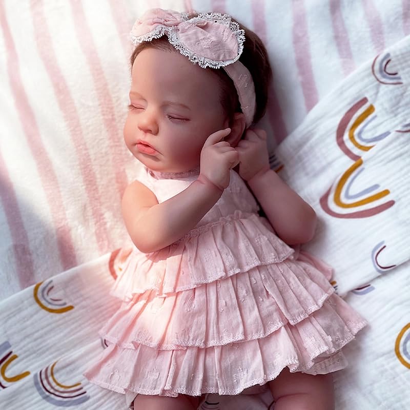 Reborn Baby Dolls Girl - 20 Inch Realistic Sleeping Newborn Baby Doll, Lifelike Handmade Cloth Body Soft Weighted Reborn Doll, Advanced Painted Gift Pink-Cloth Body