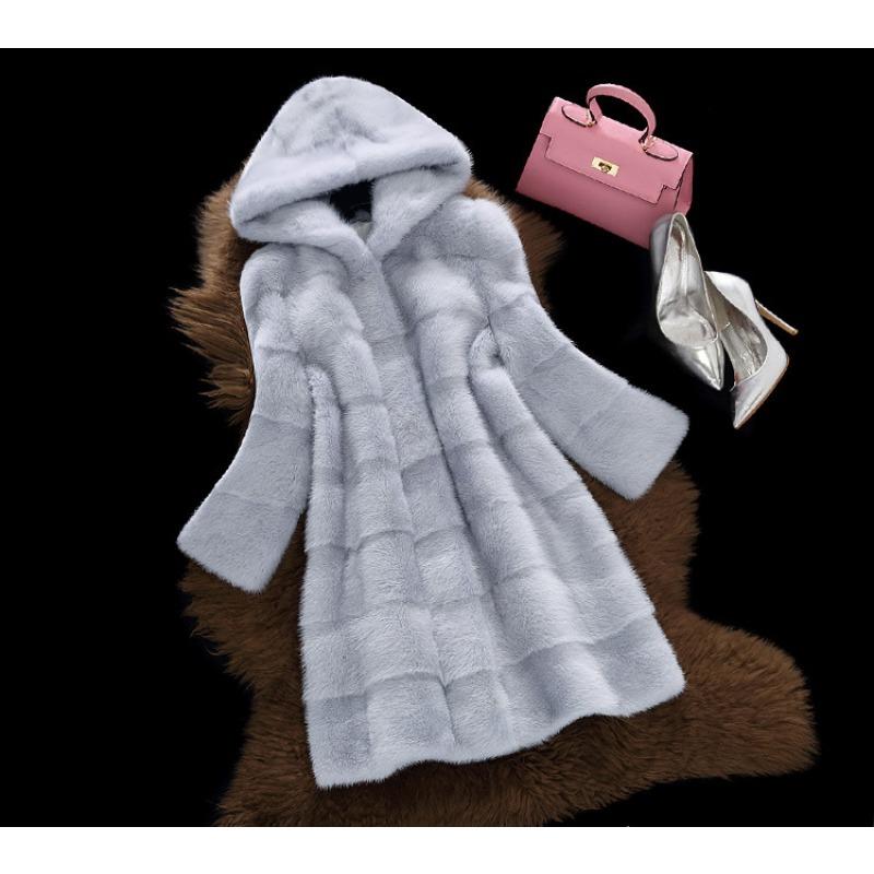 

Меховое осенне-зимнее новое пальто приталенного силуэта из искусственного меха норки, женское повседневное теплое длинное пальто XXXL серый