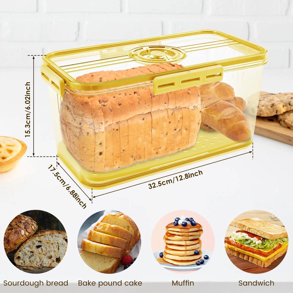Sealing Food Storage Box Large Capacity Bread Boxes With Time Recording Kitchen Food Grade Plastic Refrigerator Organiser NEW