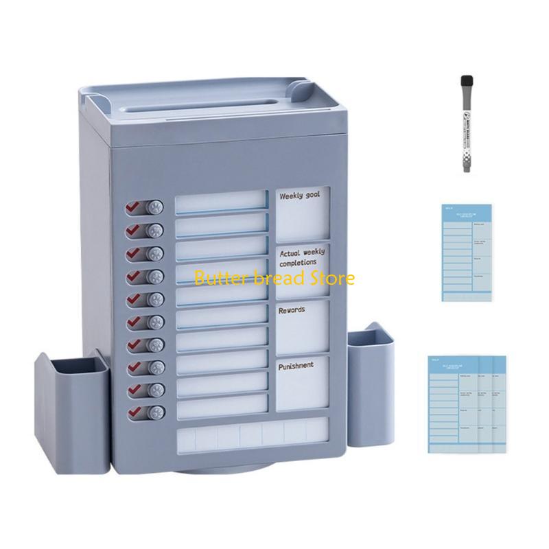 W89C Multifunctional Pen Holder with Chores Chart Checklist Task Board, Rotating Obliqued Pen Holder Office Desk Organisers
