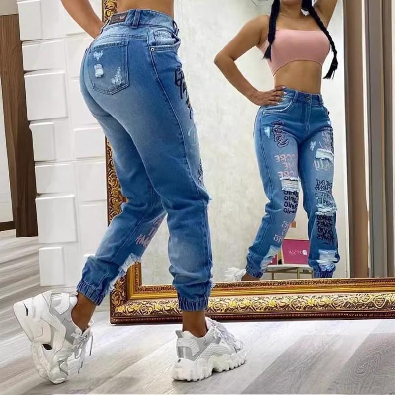 Womens High Waist Slim Fit Jeans Ripped Distressed Denim Pants Streetwear