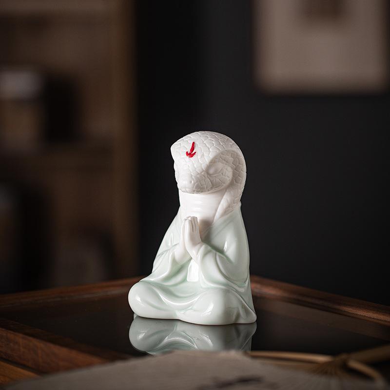 Zen Fortune Ceramic Tea Pet Zodiac Snake Statue Ornaments Animal Tea Figurine Wealth Sculpture Crafts Home Desktop Decoration