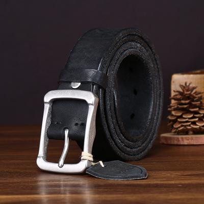 Thickened Water-Dyed Matte First Layer Cowhide Stainless Steel Belt Men'S Genuine Leather Versatile Retro Casual Jeans Belt Men'S