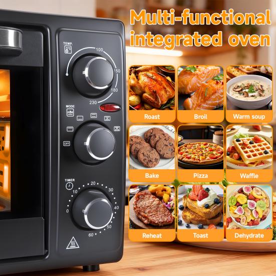 Convection Oven 34QT/32L Kitchen Oven 1500W Multi-Functional Countertop Toaster with Multifunctional 60-Min Timer Crispy Roast Dehydrate