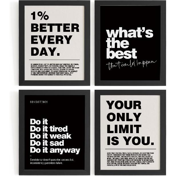 DSHFG Motivational pirational Office Wall Art Decor Prints Set of 4, Black Motivational Wall Decor Trendy Retro Posters for Office Home Decor, 8x10