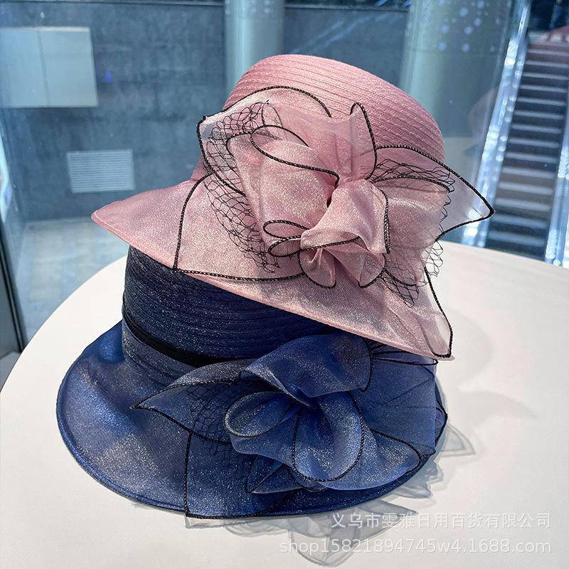 Fashion Organza New Fisherman Hat Children Summer Sunshade French Hepburn Style Flower Sunscreen Hat Beach Top Hat