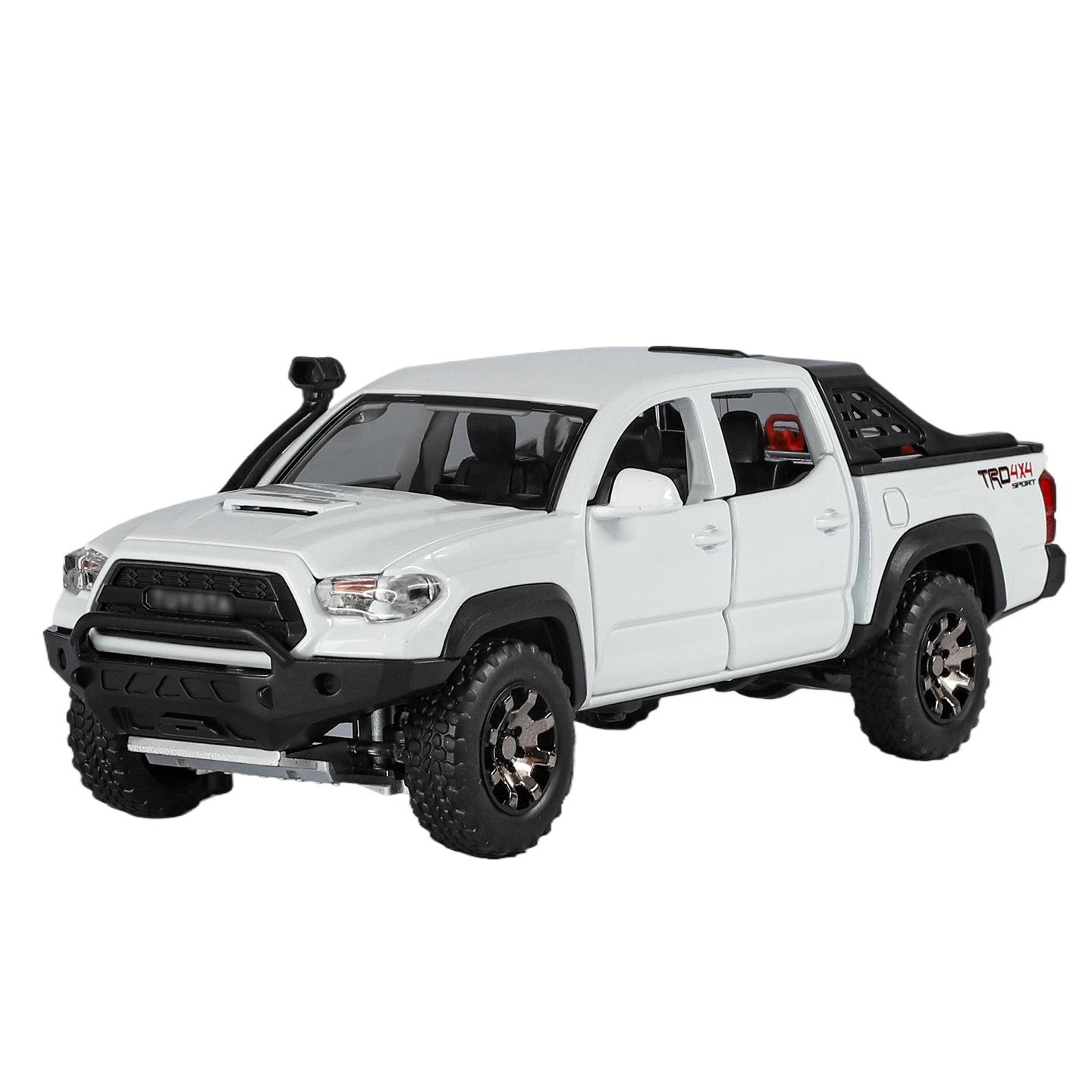 

1/32 Модель пикапа Toyota Tacoma из сплава, со звуком и светом, инерционная, детская игрушка, коллекционный предмет, подарок на день рождения белый