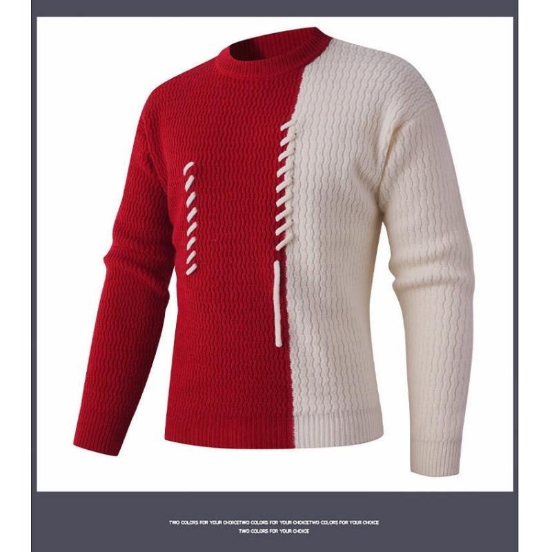 Men S Spliced Thick Knitted Pullover Casual Winter Sweater
