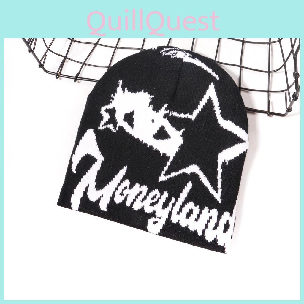 Style Street Star Letter Pattern Neutral Warm Knitted Hat For Autumn Winter And