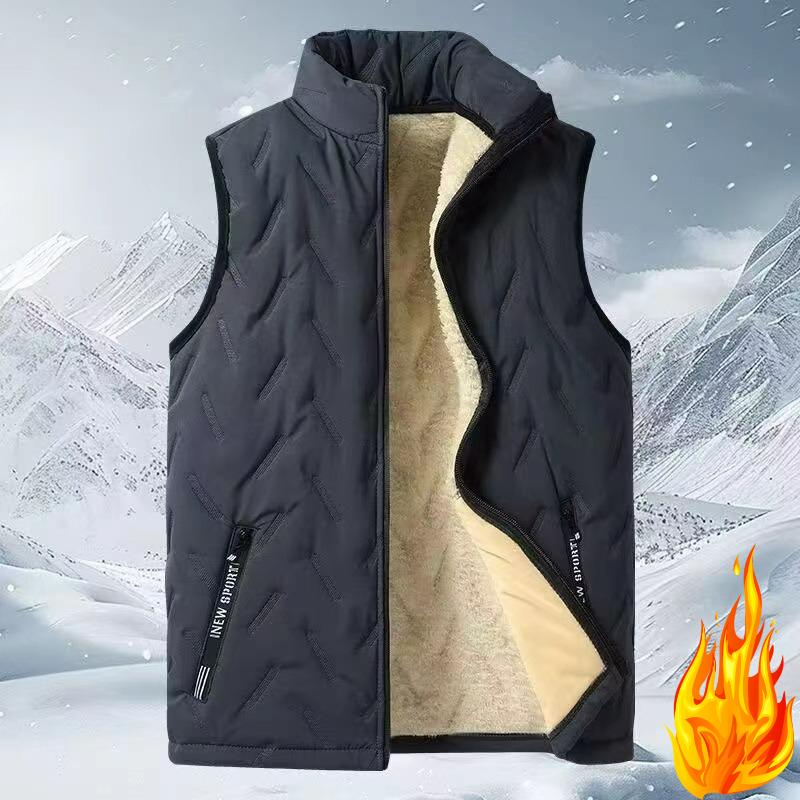 Lamb Fleece Vest Men's Autumn and Winter Plus Velvet Thick Jacket To Keep Warm Youth Black Loose Waistcoat Outer Wear Clothes