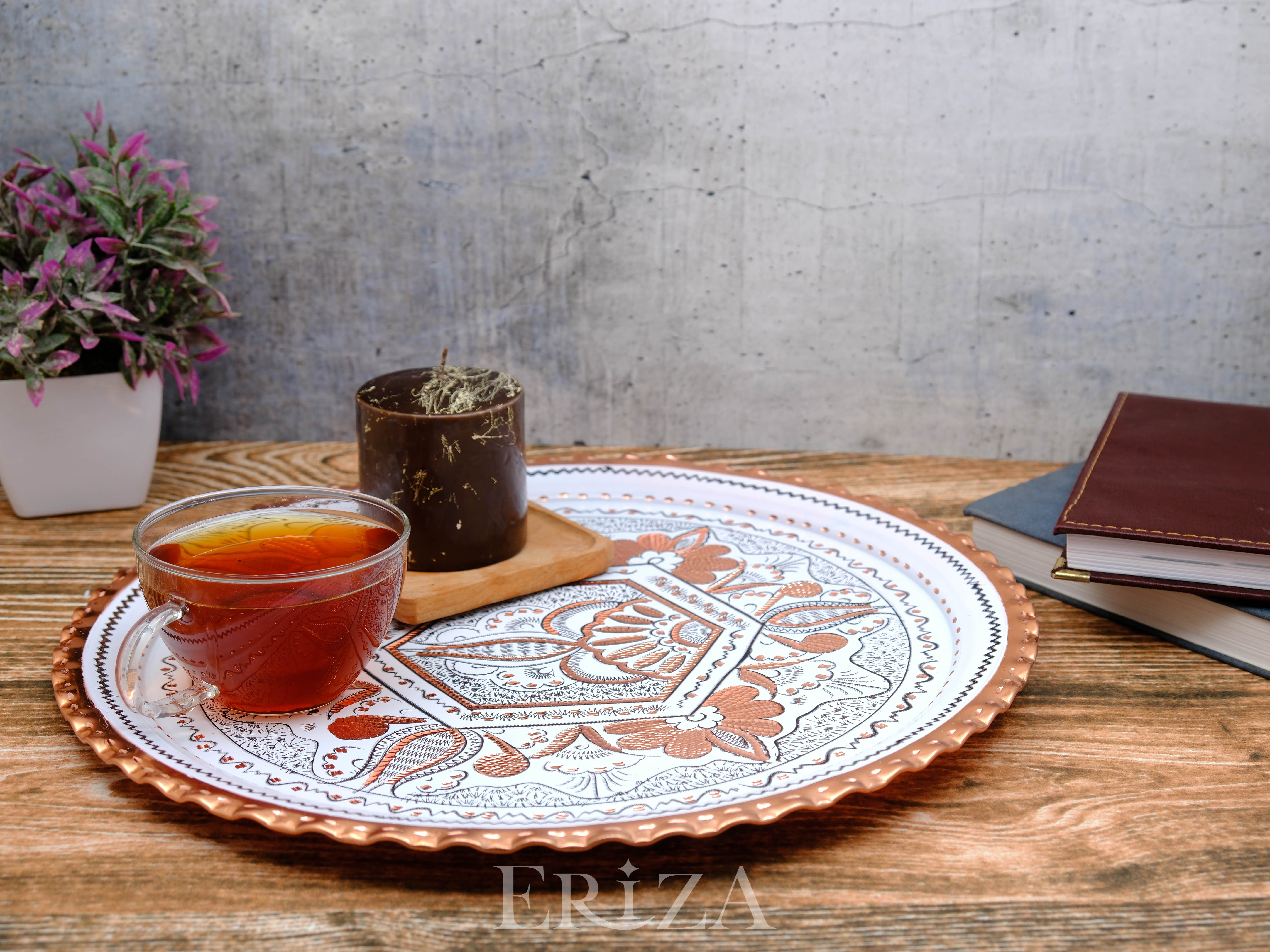 

Круглый медный поднос для сервировки в стиле османской кухни NO1 белый