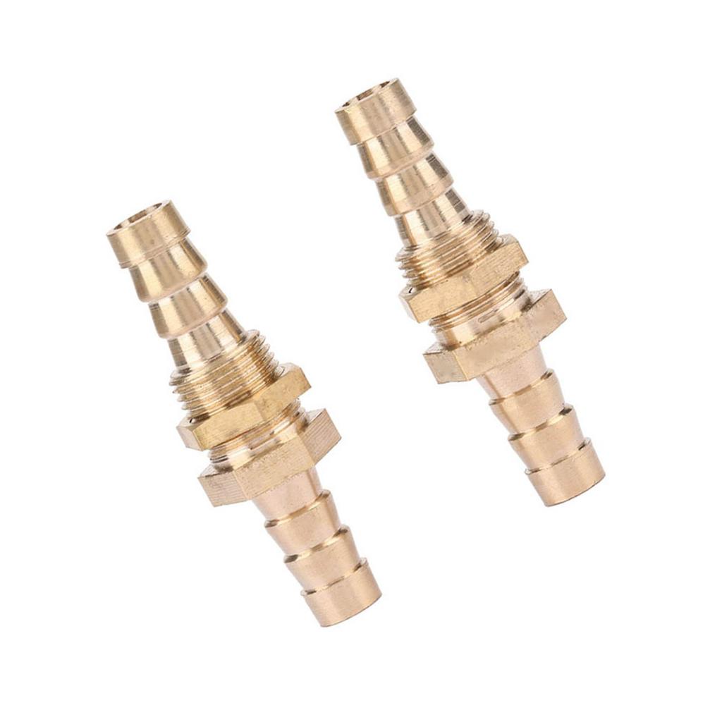 2 Pcs Hose Barb Brass Bulkhead Pipe Fitting Coupler Connector Adapter (8mm)