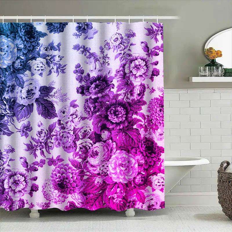Vibrant Floral Shower Curtain Pink Purple Blue Flowers Decorative Bath Tapes 3D Printed Water-Resistant Shower Closings For Bath