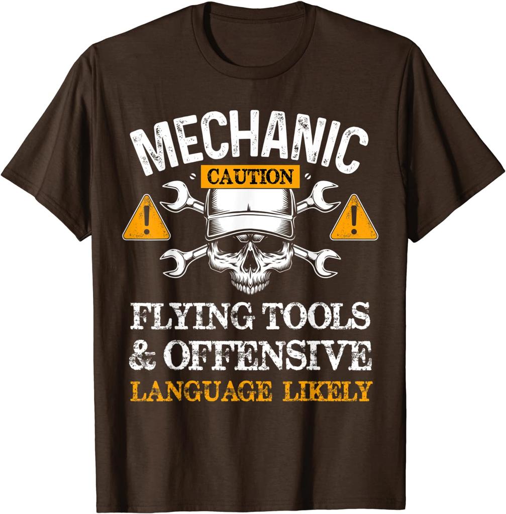 Funny Mechanic Caution Flying Tools And Offensive Language T-Shirt Design T Shirts for Men Cotton Tops Shirts Hip Hop Funny