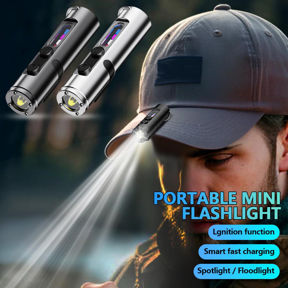 Mini LED Flashlight Magnetic Keychain Lamp Waterproof Type-C Charging Clip Light Outdoor Camping Hiking Torch