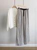Women's Striped Linen Trousers: Fashionable, Cowhide, Minimalist, Wide-Leg with Drawstring Waist.