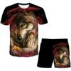Animal Men's Set 3D T-shirt Round Neck Short Sleeved Digital Printed Casual Beach Outfit Suit