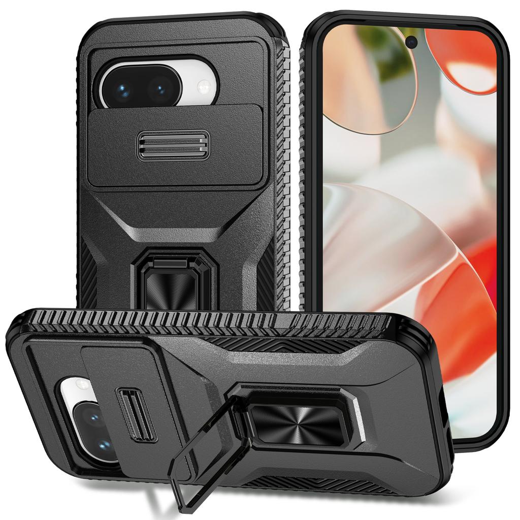 Slide Lens Protector Phone Case for Google Pixel 9A 9 Pro XL Cover Metal Ring Kickstand Car Mount Pixel 7 8 Pro Phone Shell