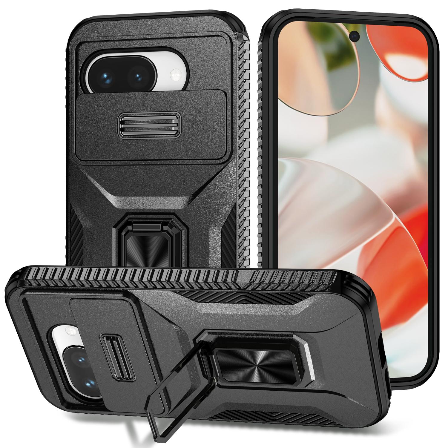 

For Google Pixel 9a Case Camshield Kickstand TPU+PC Anti-Slip Phone Cover Black