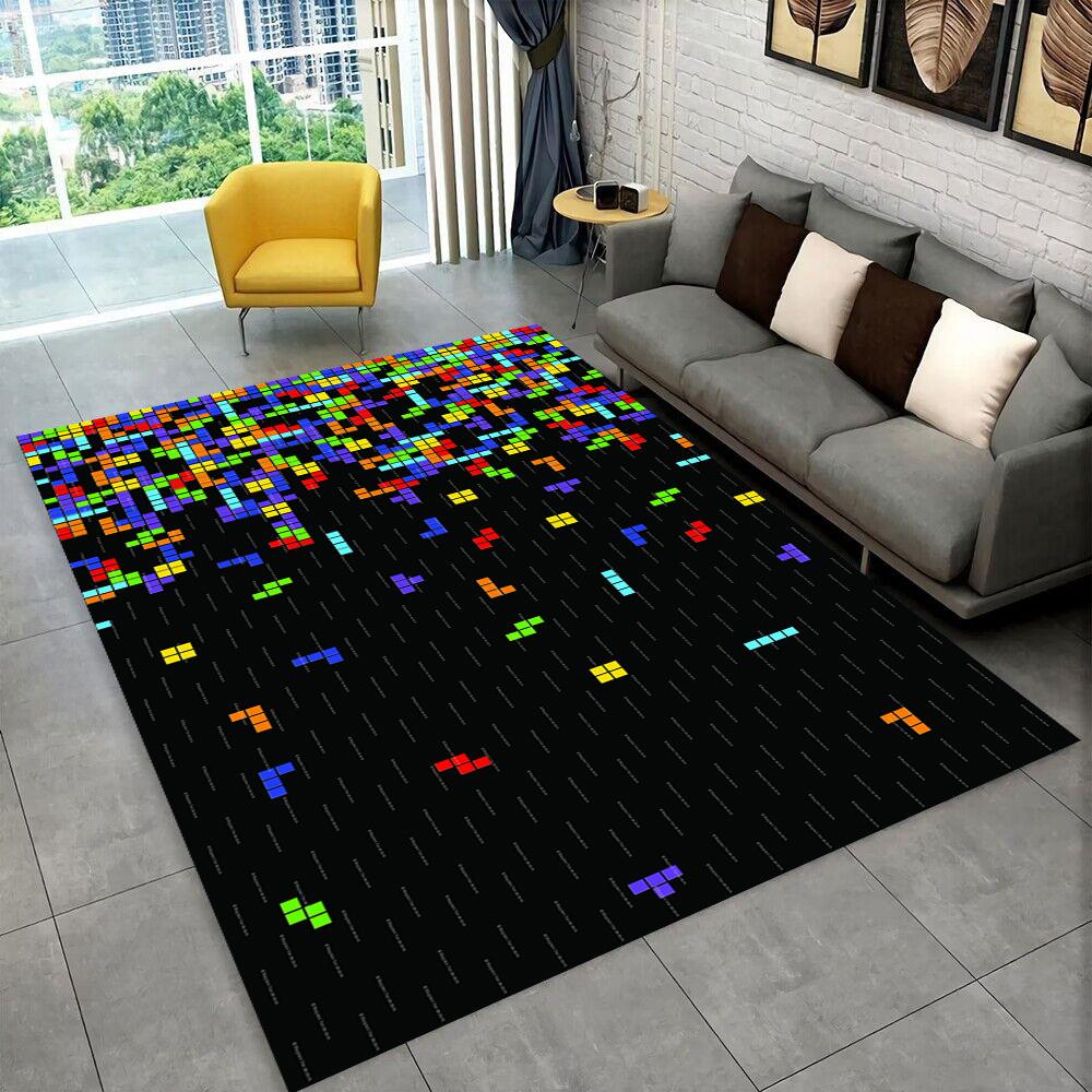 3D Retro Game Tetris Gamer Cartoon Area Rug,Carpet for Home Living Room Bedroom Sofa Doormat Decor,kid play Non-slip Floor Mat