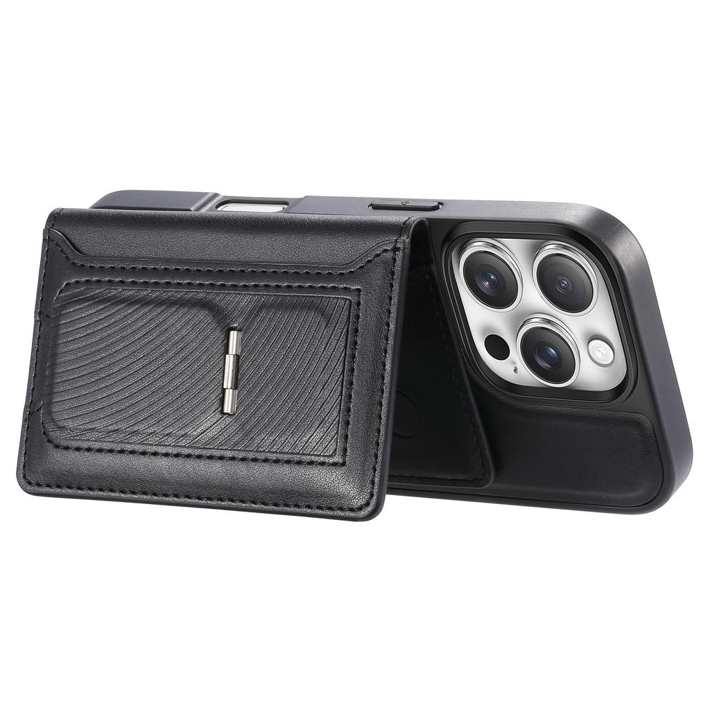 CASENEO For iPhone 16 Pro Detachable Magnetic Phone Case with Card Holder Kickstand TPU PU Leather PC Phone Cover Compatible with MagSafe