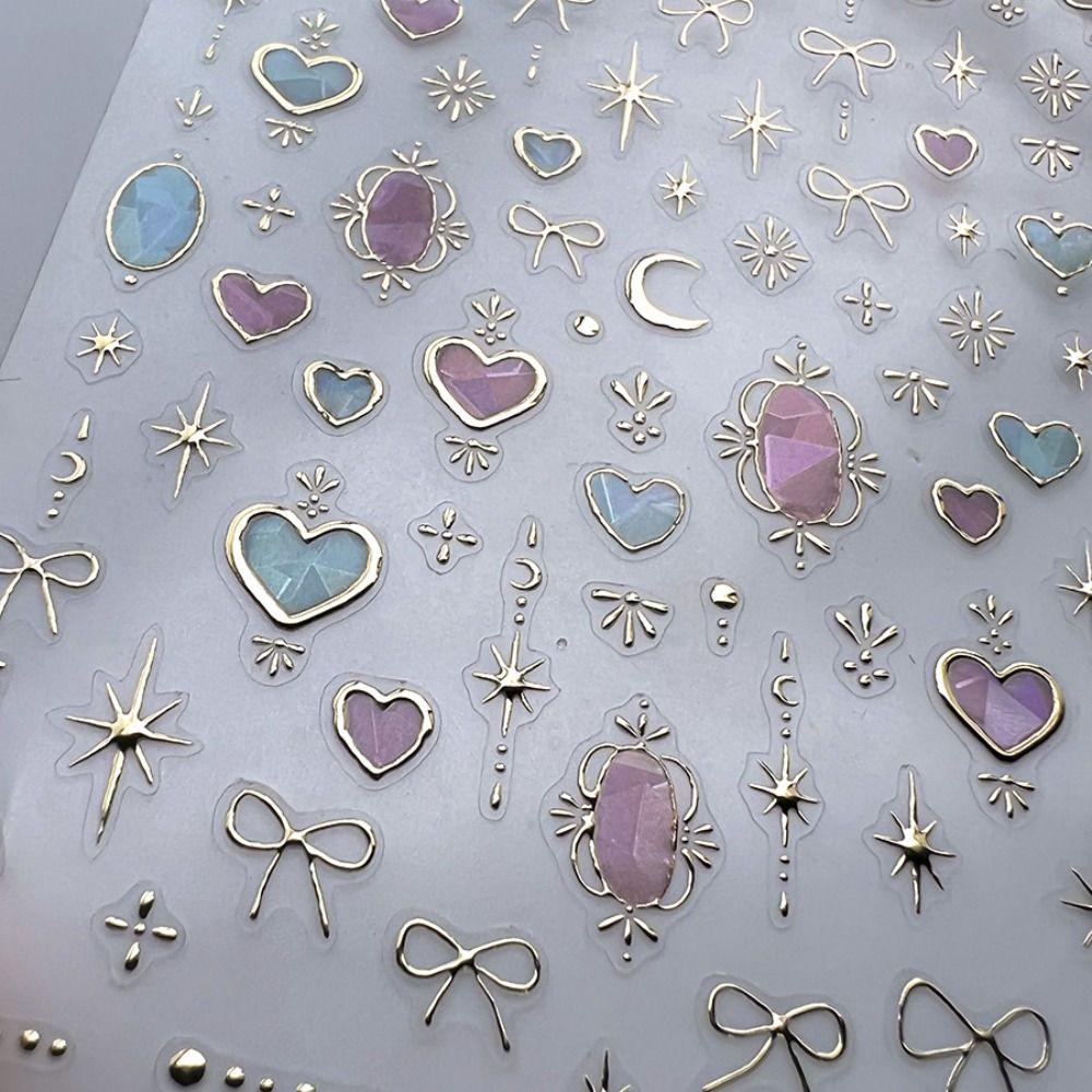 Steric Bowknot Nail Decals Dazzling Colorful Nail Decorations Sweet Heart Nail Stickers  DIY