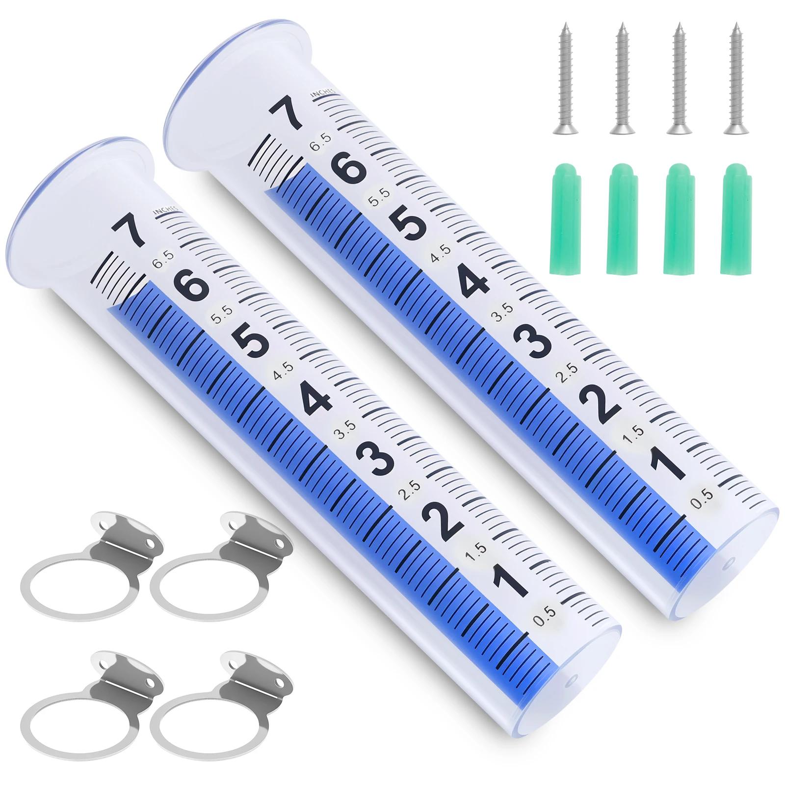 

2Pcs Outdoor Rain Measure Gauge Plastic 7Inch Precise Water Rain Tube Meter with Stainless Steel Mounting Rack Holder for Garden
