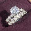 Huitan Brilliant 2Pc/Set Rings Attractive Promise Wedding Band  Set for Women Simple Noble Versatile Finger Accessories