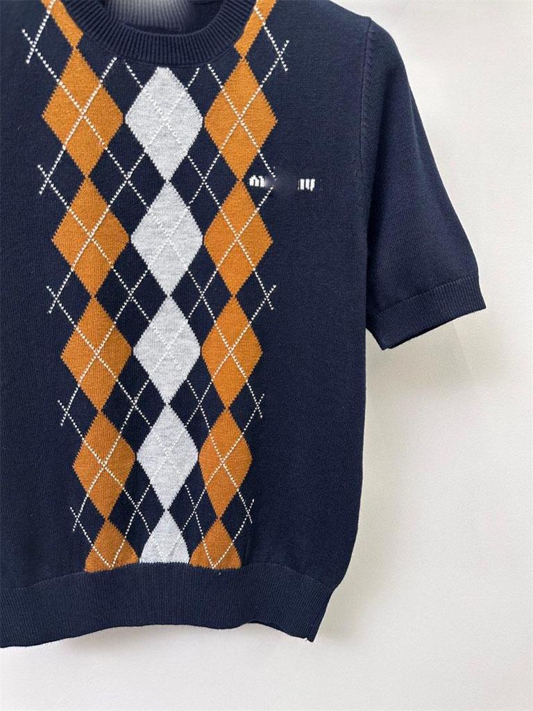2025 Frühherbst Süßer Preppy Argyle Strick Rundhals Kurzarm Pullover für Damen