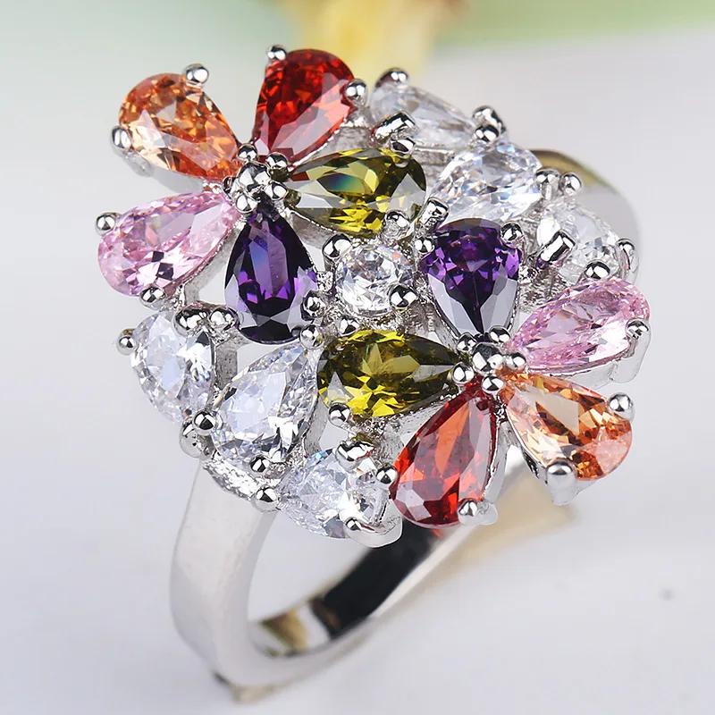 NEW Solid Sterling Silver Ring Flowers Design CZ Romantic Wedding Fashion  Rings For Women Best Gift for Girls