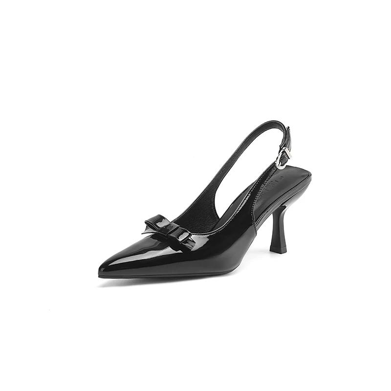 2025 Modern Office Shoes for Women Black Wedding Slingback Pointed Toe Butterfly Decoration Female High Heeled Sandals